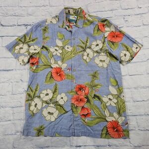 Tommy Bahama Button Up Shirt MENS S Blue Silk Floral Island Modern Fit Beach